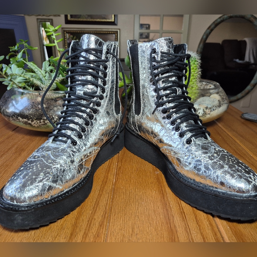 Shellys London Metallic Silver Platform Clcombat … - image 4